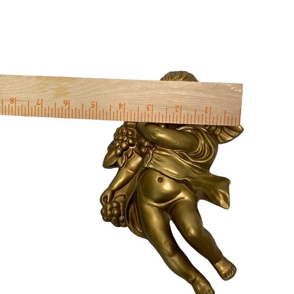 Vintage 2 Lee Wards Gold Cherub Angel Wall Hanging Plaque Chalkware 8” Long - Picture 11 of 16